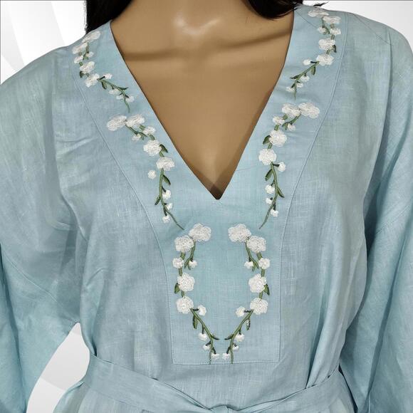 2/$50 Fanm Mon x Andie Linen Kepez Kaftan Dress Hydrangea Size M - Picture 4 of 9